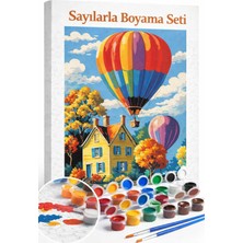 Aren Design Sayılarla Boyama Çerçeveli Hobi Seti Numaralı Tuval Fırça Boya Dahil Kasnakl Balon 40X50