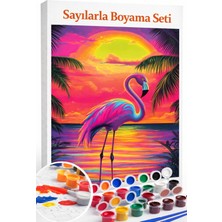 Aren Design Sayılarla Boyama Çerçeveli Hobi Seti Numaralı Tuval Fırça Boya Dahil Flamingo 40X50