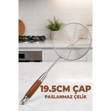 Destpak 19.5cm Yağ Kevgiri - Haşlama Kevgiri - Süzgeç - Paslanmaz Çelik - Geniş Delikli Kevgir - Ahşap Sap