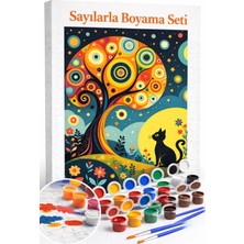 Aren Design Sayılarla Boyama Çerçeveli Hobi Seti Numaralı Tuval Fırça Boya Dahil Gece Kedi 40X50CM