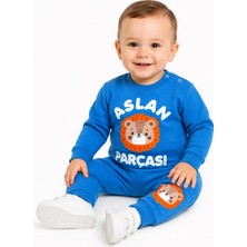 Dinamik çocuk Aslan Parçası Baskılı Erkek Bebek 2'li Takım | Mevsimlik 2 Iplik Sweatshirt Eşofman Alt Üst Takım 3-6-9-12AYLIK