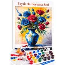 Aren Design Sayılarla Boyama Çerçeveli Hobi Seti Numaralı Tuval Fırça Boya Dahil Mavi Vazo 40X50