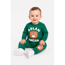 Dinamik çocuk Aslan Parçası Baskılı Erkek Bebek 2'li Takım | Mevsimlik 2 Iplik Sweatshirt Eşofman Alt Üst Takım 3-6-9-12AYLIK