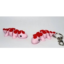 3D Baskı Zamanı Gül Detaylı Hareketli Pembe Ejderha Figürü - Eklemli Dekoratif Obje ve Kişiye Özel Renkli Çanta Aksesuarı