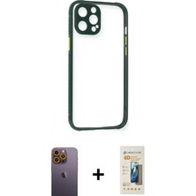 Marsilyan™- iPhone 12 Pro Max Kılıf Nova Asil Özel Seri - Siyah 6d Mat Seramik Hayalet Nano Ekran Koruyucu + Sarı Neon Fosforlu Kamera Lens