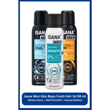 Isana Men Gün Boyu Fresh Seti 3X150 ml (Ekstra Kuru + Aktif Serinlik + Hasssas Bakım)