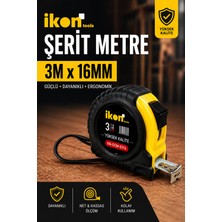 Ikon Tools Şerit Metre 3m x 16MM Profesyonel Ölçü Metresi Dayanıklı Gövde Kilitli Mekanizma Hassas Ölçüm