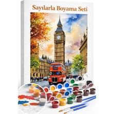 Aren Design Sayılarla Boyama Çerçeveli Hobi Seti Numaralı Tuval Fırça Boya Dahil Kasnaklı Kule 40X50