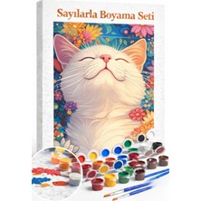 Aren Design Sayılarla Boyama Çerçeveli Hobi Seti Numaralı Tuval Fırça Boya Dahil Kasnak Kedi 40X50