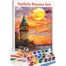 Aren Design Sayılarla Boyama Çerçeveli Hobi Seti Numaralı Tuval Fırça Boya Dahil Kasnak Galata 40X50