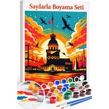 Aren Design Sayılarla Boyama Çerçeveli Hobi Seti Numaralı Tuval Fırça Boya Kasnak Kız Kulesi 40X50
