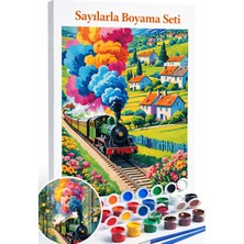Aren Design Sayılarla Boyama Çerçeveli Hobi Seti Numaralı Tuval Fırça Boya Dahil Renkli Tren 40X50