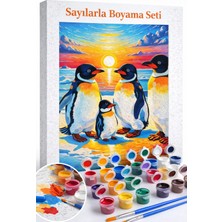 Aren Design Sayılarla Boyama Hobi Seti Numaralı Tuval Fırça Boya Dahil Kasnaklı Penguen Ailesi 40X50