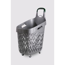 Rafiste Tekerlekli Market Sepeti (Tekerlekli Alışveriş Sepeti Yeşil Saplı ) 73 L Gri