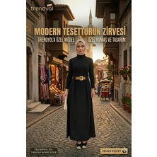 Win Moda Tesettür Etek-Pileden Kemerli / Dokulu Kumaş Maxi Boy Etek