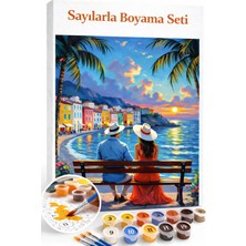 Aren Design Sayılarla Boyama Çerçeveli Hobi Seti Numaralı Tuval Fırça Boya Dahil Günbatımı 40X50CM