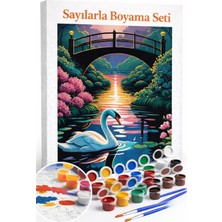 Aren Design Sayılarla Boyama Çerçeveli Hobi Seti Numaralı Tuval Fırça Boya Dahil Kasnak Kuğu 40X50