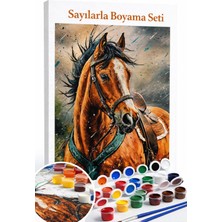 Aren Design Sayılarla Boyama Çerçeveli Hobi Seti Numaralı Tuval Fırça Boya Dahil Şampiyon At 40X50