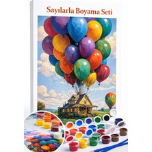 Aren Design Sayılarla Boyama Çerçeveli Hobi Seti Numaralı Tuval Fırça Boya Dahil Balonlu Ev 40X50