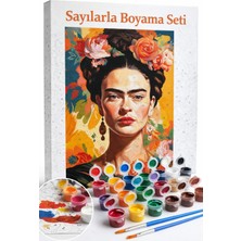 Aren Design Sayılarla Boyama Çerçeveli Hobi Seti Numaralı Tuval Fırça Boya Dahil Kasnak Frıda 40X50