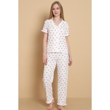 Wordex Mrn 3856 Desenli Bürümcük Gömlek Yaka Düğmeli Kısa Kollu Kadın Pijama Takımı