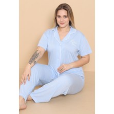 Wordex Mrn 4400 Polyviscon Kumaş Kısa Kollu Düğmeli Büyük Beden Kadın Pijama Takımı