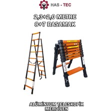 HAS - TEC 2,3+2 Metre 7+8 Basamaklı A Tipi Uzayan Alüminyum Teleskopik Merdiven