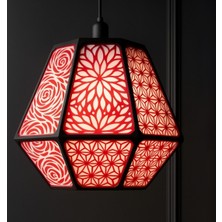 3D Baskı Zamanı Japon Tarzı Geometrik Avize - Art Deco Desenli Sarkıt Lamba - Estetik Kırmızı Siyah Aydınlatma