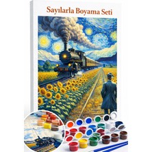 Aren Design Sayılarla Boyama Çerçeveli Hobi Seti Numaralı Tuval Fırça Boya Dahil Ayçiçeği 40X50