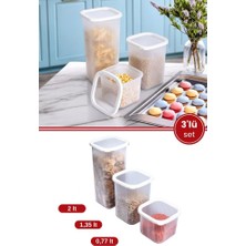 Flora 3’lü Erzak Saklama Kabı Seti, Erzak Baharat Bakliyat Dondurucu Buzdolabı Düzenleyici 3’lü Set