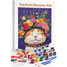 Aren Design Sayılarla Boyama Çerçeveli Hobi Seti Numaralı Tuval Fırça Boya Dahil Kasnak Miyav 40X50