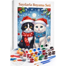 Aren Design Sayılarla Boyama Çerçeveli Hobi Seti Numaralı Tuval Fırça Boya Dahil Kasnaklı Kedi 40X50