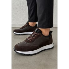 Zueofficial Erkek Kahverengi Günlük Sneaker – Süet & Deri Detaylı, Kalın Taban, Rahat ve Şık Spor Ayakkabı