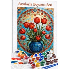 Aren Design Sayılarla Boyama Çerçeveli Hobi Seti Numaralı Tuval Fırça Boya Dahil Kasnak Lale 40X50
