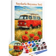 Aren Design Sayılarla Boyama Çerçeveli Hobi Seti Numaralı Tuval Fırça Boya Kasnak Gelincik 40X50