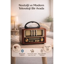FaroxTech Retro Nostaljik Bluetooth Hoparlör ve Şarjlı Radyo - Am/fm/sw Çok Bantlı - Ahşap Görünümlü