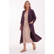 Deriderim Bordo Şal Yaka Uzun Dokulu Kaftan