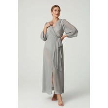 Deriderim Gri Maxi Şifon Elbise Plaj Kaftan