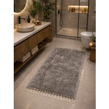Tekstil Stokları El Dokuma Bambu Viskon Yumuşak Iplik 70X140 cm Peluş Halı Paspas Gri