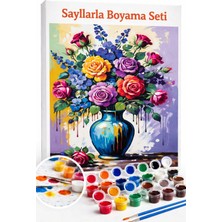 Aren Design Sayılarla Boyama Çerçeveli Hobi Seti Numaralı Tuval Fırça Boya Dahil Renkli Vazo 40X50