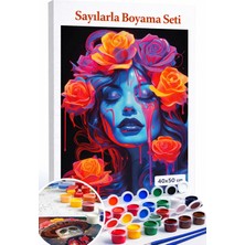 Aren Design Sayılarla Boyama Çerçeveli Hobi Seti Numaralı Tuval Fırça Boya Dahil Güllü Kadın 40X50