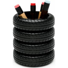 3D Baskı Zamanı 3D Baskı Lastik Tasarımlı Kalemlik – Otomobil Temalı Masaüstü Organizer | Dekoratif Ofis Aksesuarı Siyah