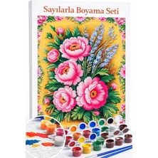 Aren Design Sayılarla Boyama Çerçeveli Hobi Seti Numaralı Tuval Fırça Boya Dahil Pembe Gül 40X50