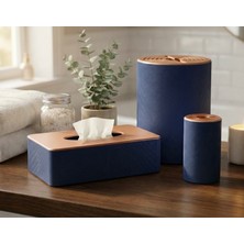 3D Baskı Zamanı Lüks 3 Lü Banyo Aksesuar Seti - Modern Lacivert Peçetelik, Fırçalık ve Düzenleyici