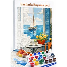 Aren Design Sayılarla Boyama Çerçeveli Hobi Seti Numaralı Tuval Fırça Boya Dahil Kasnak Yelken 40X50