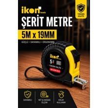 Ikon Tools Şerit Metre 5m x 19MM Profesyonel Ölçü Metresi Dayanıklı Gövde Kilitli Mekanizma Hassas Ölçüm