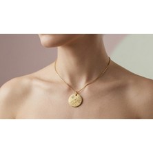 Dushico Zirkon Taş Parıltılı Madalyon Çelik Kolye