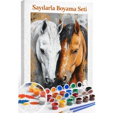 Aren Design Sayılarla Boyama Çerçeveli Hobi Seti Numaralı Tuval Fırça Boya Dahil Kasnak Atlar 40X50