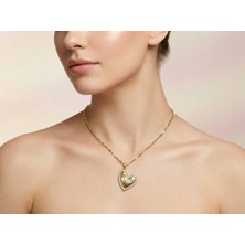 Dushico Taşlı Parıltılı Kalp Detay Zincir Çelik Kolye