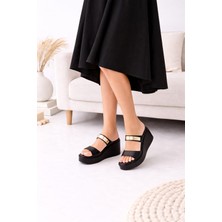 Melinta Shoes Melinta Gold Kemerli Dolgu Topuk Terlik